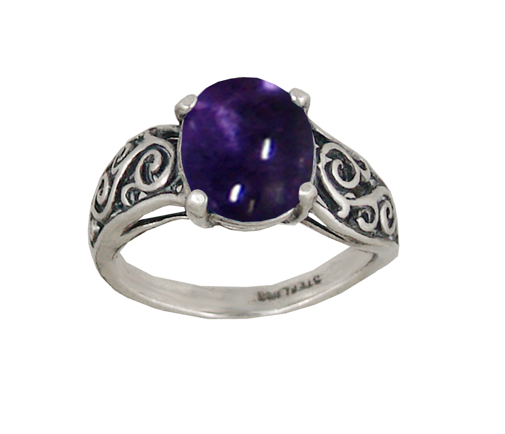 Sterling Silver Filigree Ring With Iolite Size 7